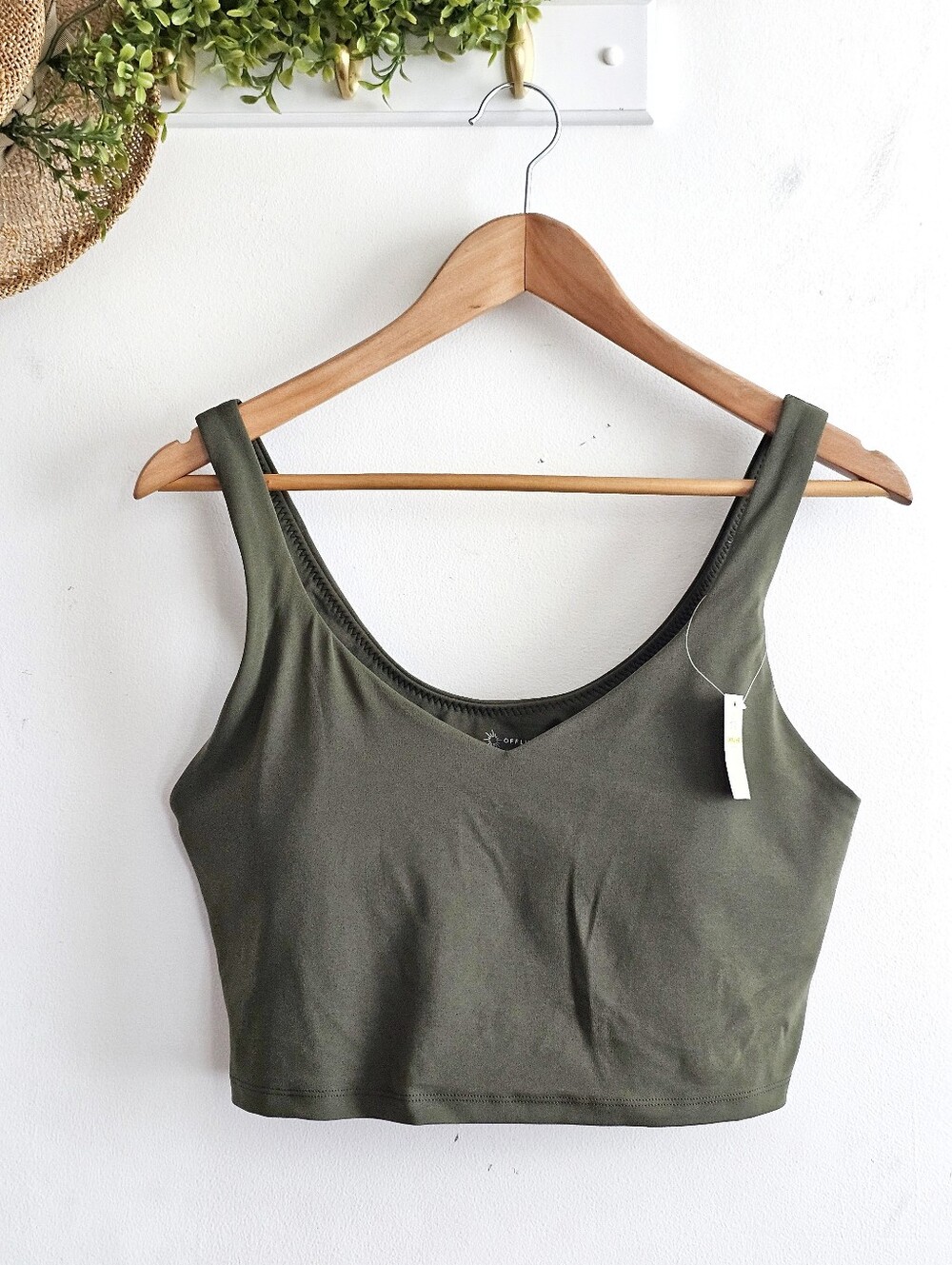 OFFLINE by Aerie Real Me Cropped Sports Bra Tank Olive Green XL NWT